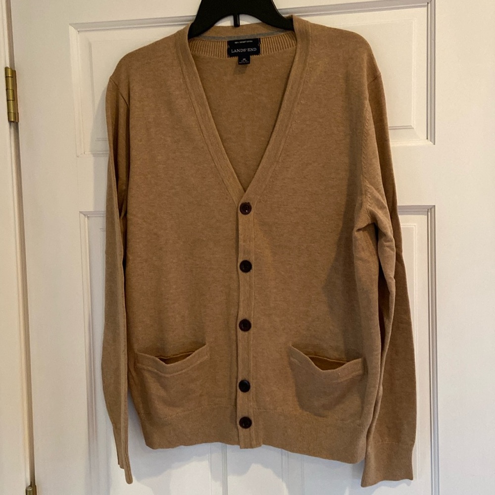 Mens Lands End Cotton Cardigan Medium